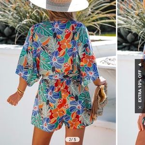 CupShe Tropical Leaf Belted Romper - NWT